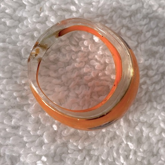 Vintage Art Glass Handmade Orange Black Gold Band Ring - Picture 7 of 11